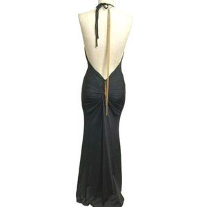 Miss Avenue Halter Open Back Gold Chain Drop Sexy Gown Black Size Small NWT